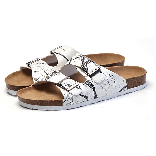 

Men and Women Slippers & Flip-Flops Causal Summer Beach Swimming PU Leather White Black Spring & Summer