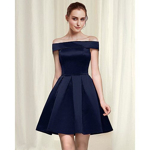 

A-Line Reformation Amante Minimalist Homecoming Party Wear Dress Off Shoulder Sleeveless Short / Mini Satin with Sleek 2021
