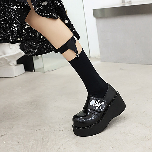 

Women's Heels Wedge Heel Round Toe Patent Leather Solid Colored Black