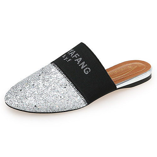 

Women's Clogs & Mules Flat Heel Closed Toe Daily Home Synthetics Color Block Almond Blue Silver