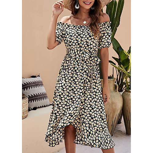 

Women's A Line Dress Midi Dress Black Sleeveless Florals Floral Spring Summer Off Shoulder Casual 2021 S M L XL
