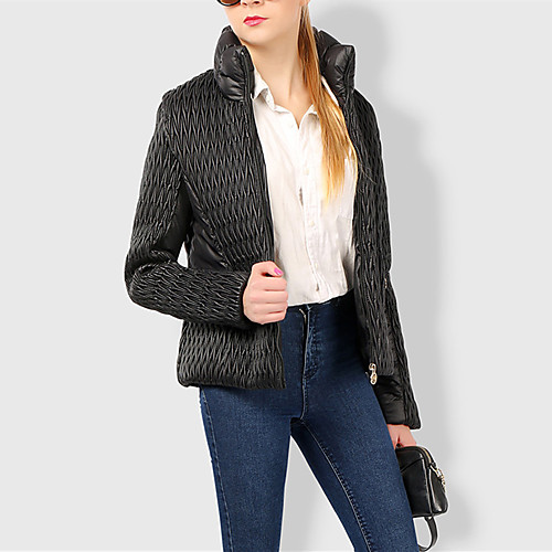 

Women's Coat Daily Wear Fall Spring Regular Coat Regular Fit Casual Jacket Solid Color Zipper Black Dark Blue