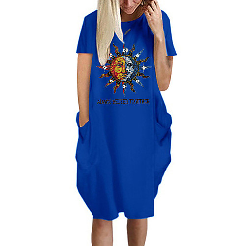 

Women's T Shirt Dress Tee Dress Knee Length Dress Blue Yellow Fuchsia Gray Green White Black Short Sleeve Print Summer Round Neck Casual Oversized 2021 S M L XL XXL 3XL 4XL 5XL