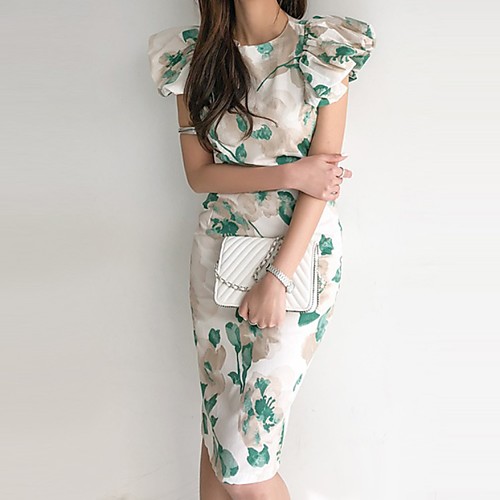 

Women's Wrap Dress Midi Dress Green Sleeveless Floral Modern Style Summer Round Neck Casual 2021 S M L XL