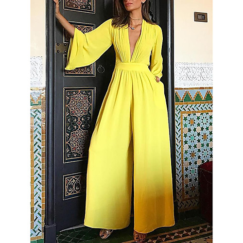 

Women's Casual Sexy Party Date Work 2021 Yellow Jumpsuit Solid Color Ruched