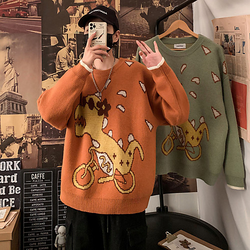 

Men's Animal Cardigan Long Sleeve Sweater Cardigans Crew Neck Winter Green Orange