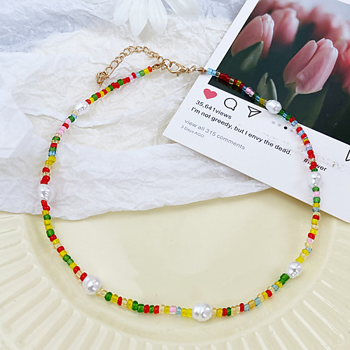 

Women's Girls' Choker Necklace Beaded Necklace Handmade Ethnic Fashion European Sweet Imitation Pearl 40 cm Necklace Jewelry 1pc For Party Evening Street Birthday Party Beach Festival