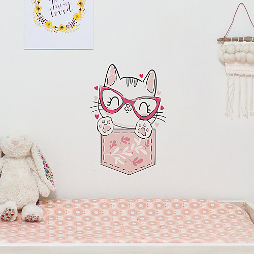 

Children's Room Cartoon Self-adhesive Wall Stickers Fashion Kitten Pattern Bedroom Waterproof Cute Stickers