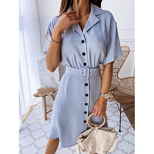 

Women's A Line Dress Knee Length Dress Light Blue khaki Green Black Short Sleeve Solid Color Spring Summer Casual 2021 S M L XL XXL / Cotton