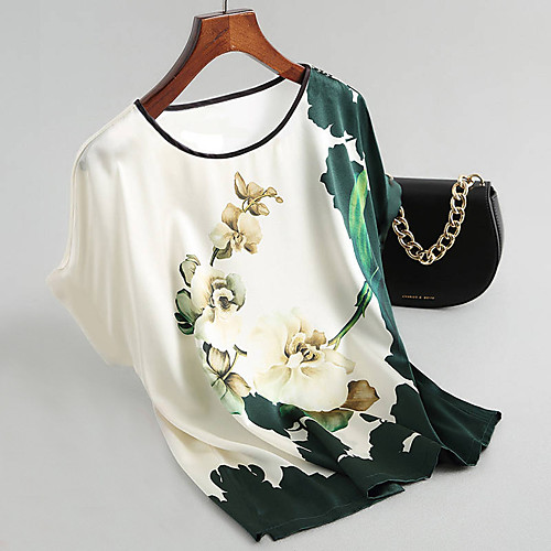 

Women's Plus Size Tops Blouse Flower Short Sleeve Round Neck Ethnic Casual Spring Summer Green Red Big Size L code XL code 3XL code 2XL code 4XL code