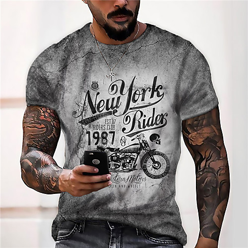 

Men's Unisex Tee T shirt Shirt 3D Print Graphic Prints Motorcycle Print Short Sleeve Daily Tops Casual Designer Big and Tall Gray