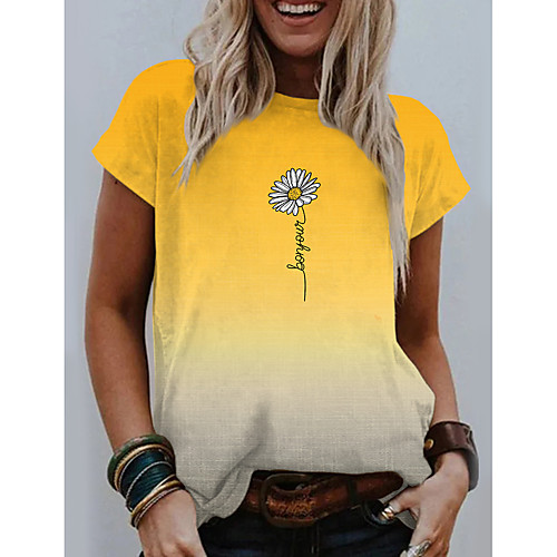 

Women's T shirt Floral Color Gradient Flower Round Neck Tops Blue Purple Yellow