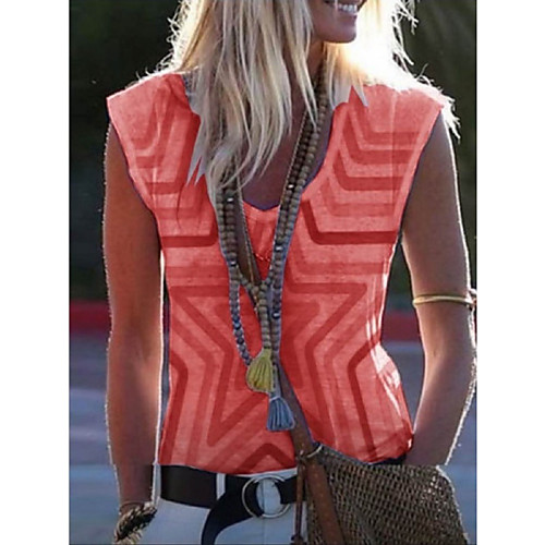 

Women's Tank Top Vest Geometric Print V Neck Basic Streetwear Tops Cotton Blue Yellow Blushing Pink