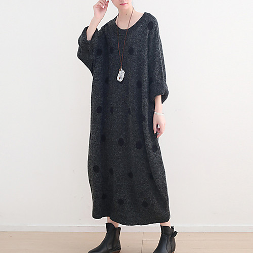 

Women's Loose Maxi long Dress Gray 3/4 Length Sleeve Solid Color Pure Color Spring Summer Round Neck Casual 2021 One-Size