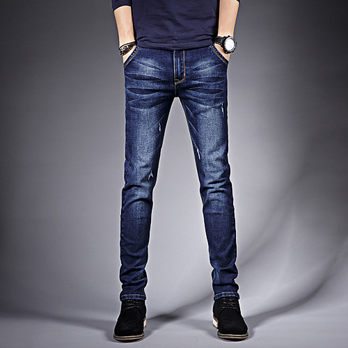 

Men's Simple Daily Going out Jeans Pants Solid Color Full Length Blue