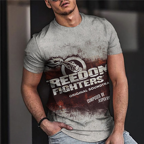 

Men's Unisex Tee T shirt Shirt 3D Print Graphic Prints Letter Print Short Sleeve Daily Tops Casual Designer Big and Tall Gray