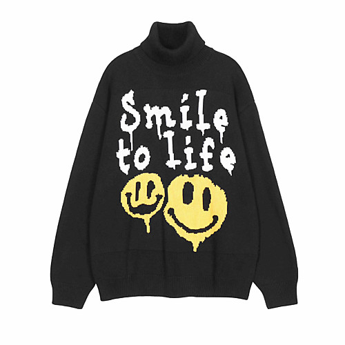 

Men's Stylish Vintage Style Gothic Knitted Letter Pullover Sweater Long Sleeve Sweater Cardigans Turtleneck Fall Winter Black