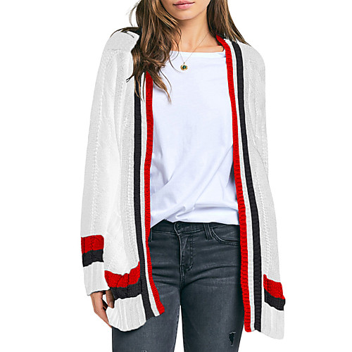 

Women's Elegant Casual Classic Style Stripes Cardigan Sweater Long Sleeve Sweater Cardigans Open Front Fall Winter Navy White