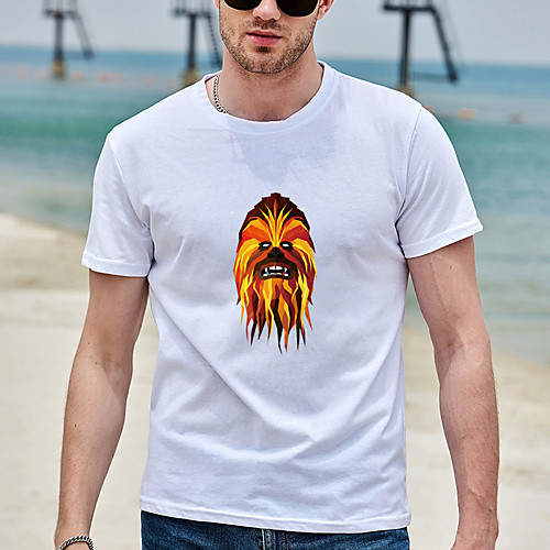 

Men's Unisex Tee T shirt Hot Stamping Graphic Prints Lion Plus Size Print Short Sleeve Casual Tops Cotton Basic Designer Big and Tall White