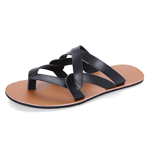 

Men's Slippers & Flip-Flops Flip-Flops Casual Daily Beach Leather Breathable Non-slipping Wear Proof White Black Brown Spring Summer