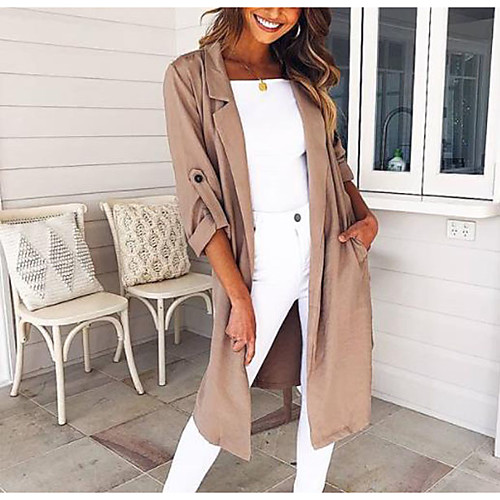 

Women's Coat Casual / Daily Fall Winter Long Coat Regular Fit Casual Jacket Solid Color Others ArmyGreen Red Wine