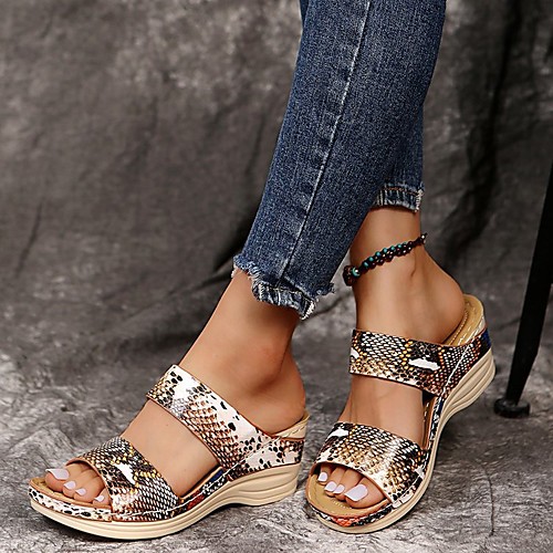 

Women's Sandals Wedge Heel Round Toe PU Leopard Snake Leopard Rainbow