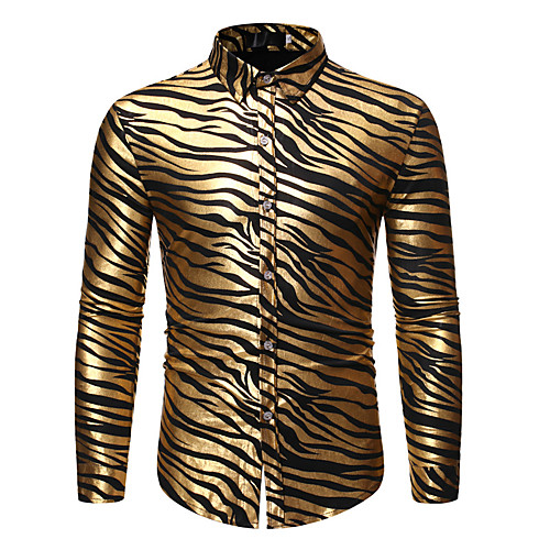 

Men's Shirt Other Prints Waves Long Sleeve Casual Tops Casual Soft Breathable Silver Gold