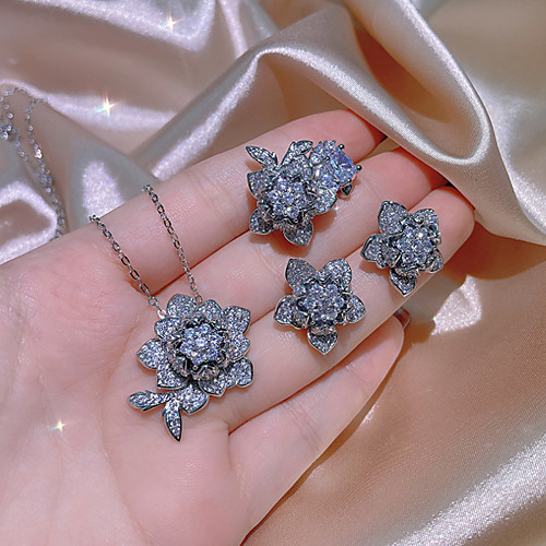 

Women's Clear Cubic Zirconia Jewelry Set Bridal Jewelry Sets Chunky Floral Theme Flower Shape Luxury Elegant European Sweet Earrings Jewelry Silver For Wedding Party Evening Gift Beach 1 set