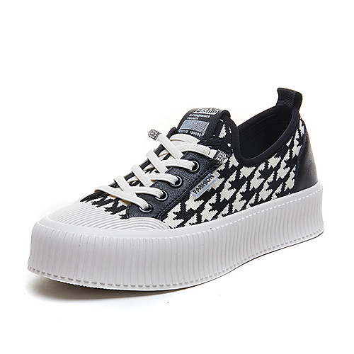 

Women's Sneakers Flat Heel Round Toe Booties Ankle Boots Daily Leather Tissage Volant Plaid Black / White Black