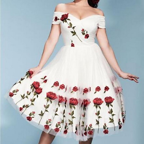 

Women's Swing Dress Knee Length Dress White Black Short Sleeve Print Summer V Neck Elegant 2021 S M L XL XXL