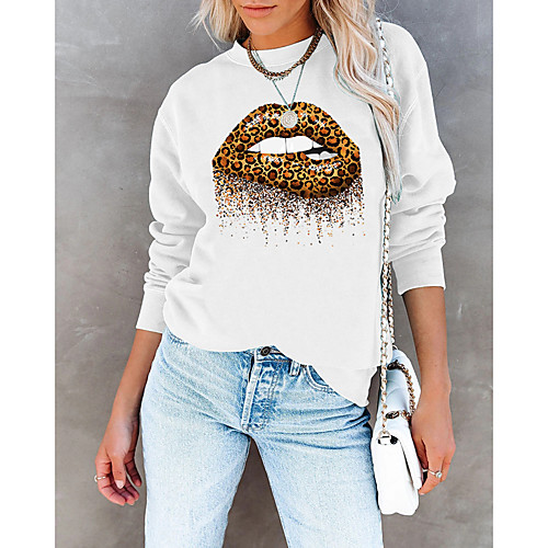

Women's Sweatshirt Pullover Leopard Lip Print Print Daily Sports Hot Stamping Sportswear Streetwear Hoodies Sweatshirts Yellow Blushing Pink Gray