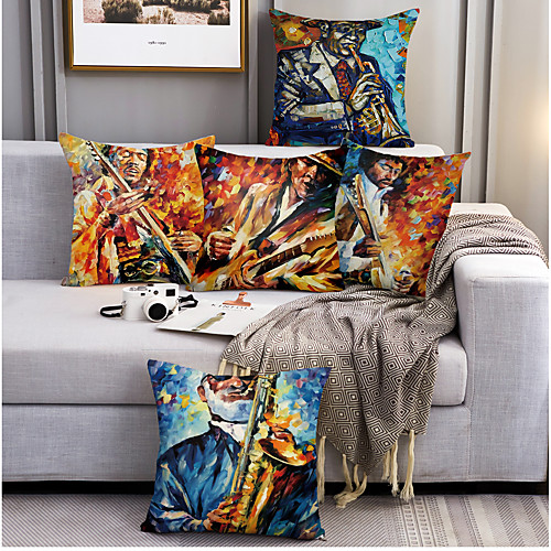 

Oil Painting Style Double Side Cushion Cover 5PC Soft Decorative Square Throw Pillow Cover Cushion Case Pillowcase for Bedroom Livingroom Superior Quality Machine Washable Outdoor Cushion for Sofa Couch Bed Chair Vintage Musician