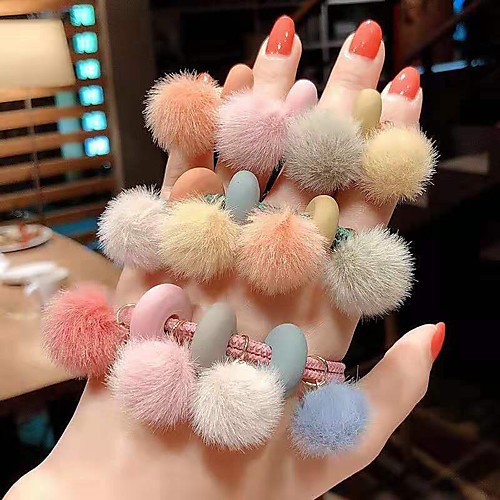 

Women's ins simple head rope hair band headdress cute plush ball tied with high elastic rubber band hair rope 2pcs