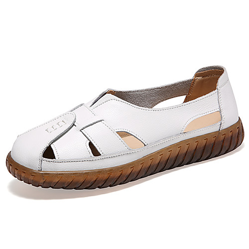 

Women's Loafers & Slip-Ons Flat Heel Round Toe Daily Leather Solid Colored Light Purple White Black