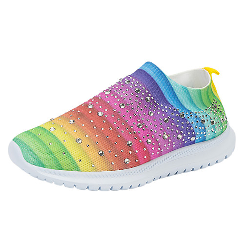 

Women's Loafers & Slip-Ons Flat Heel Round Toe Booties Ankle Boots Daily Work Tissage Volant Rhinestone Camouflage Rainbow