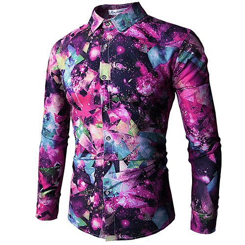 

Men's Shirt Other Prints Galaxy Long Sleeve Casual Tops Casual Soft Breathable Light Pink Blue Fuchsia