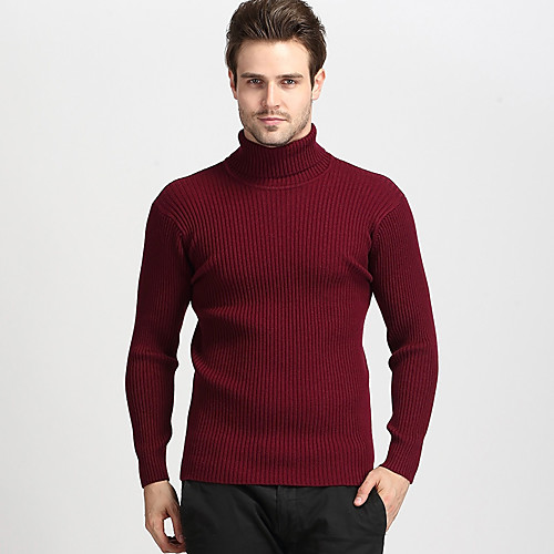 

Men's Unisex Stylish Vintage Style Knitted Solid Color Pullover Long Sleeve Sweater Cardigans Turtleneck Fall Winter Blue Purple Wine