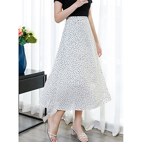 

Women's Casual / Daily Weekend Basic Streetwear Ankle-Length Skirts Polka Dot Print White Black