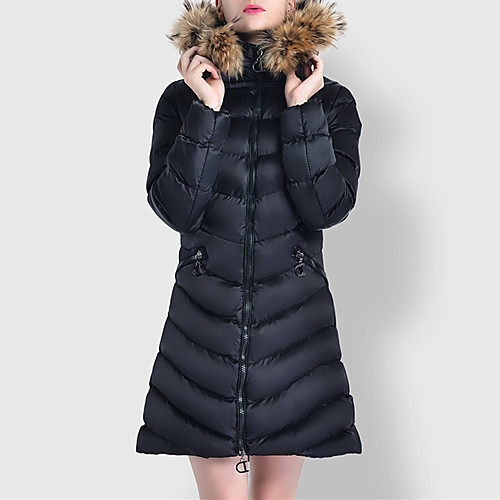 

Women's Coat Daily Fall Winter Long Coat Regular Fit Casual Jacket Solid Color Zipper Sapphire Wine Red / Spring