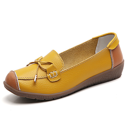 

Women's Loafers & Slip-Ons Flat Heel Round Toe Daily Leather Bowknot Solid Colored Wine Yellow Light Grey