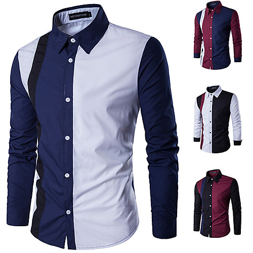

Men's Shirt non-printing Color Block Long Sleeve Casual Tops Cotton Casual Soft Breathable Wine Blue White
