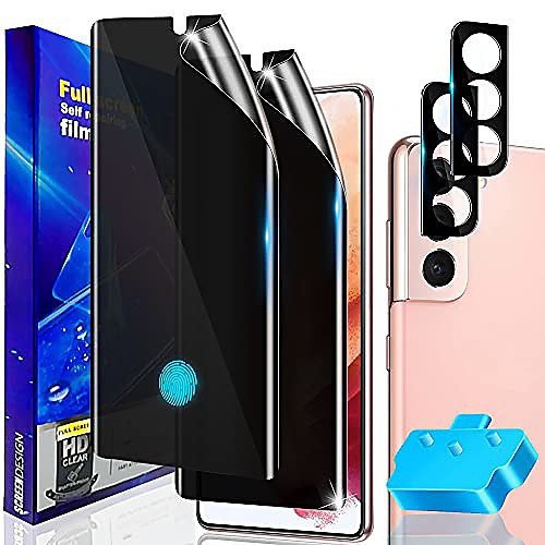 

[22 pack] compatible with samsung galaxy s21 5g 6.2 inch privacy screen protector and camera lens protector [support fingerprint unlock] [with alignment tool] flexible black tpu film