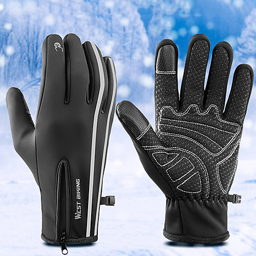 

Winter Bike Gloves / Cycling Gloves Touch Gloves Reflective Warm Wearable Breathable Full Finger Gloves Sports Gloves Black for Adults' Outdoor Exercise Cycling / Bike