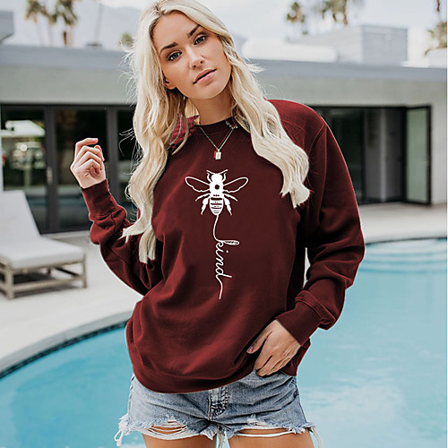 

Women's Sweatshirt Pullover Text Bee Print Daily Sports Hot Stamping Sportswear Streetwear Hoodies Sweatshirts Wine Fuchsia Green