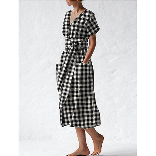 

Women's A Line Dress Midi Dress lattice Short Sleeve Plaid / Check Summer Casual 2021 S M L XL XXL