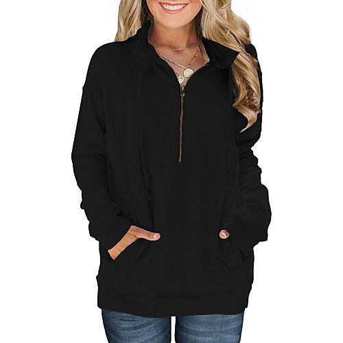 

Women's Sweatshirt Pullover Solid Color Front Pocket Quarter Zip Daily Sports Hot Stamping Sportswear Streetwear Hoodies Sweatshirts Blushing Pink Green Black