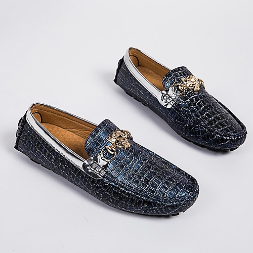 

Men's Loafers & Slip-Ons Driving Shoes Casual Daily Nappa Leather Breathable Non-slipping Wear Proof Blue Black Summer