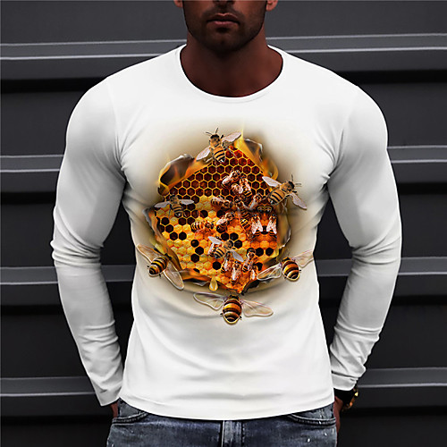 

Men's Unisex Tee T shirt Shirt 3D Print Graphic Prints Honeycomb Print Long Sleeve Daily Tops Casual Designer Big and Tall White
