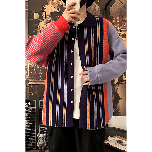 

Men's Striped Cardigan Long Sleeve Sweater Cardigans Crew Neck Winter Blue