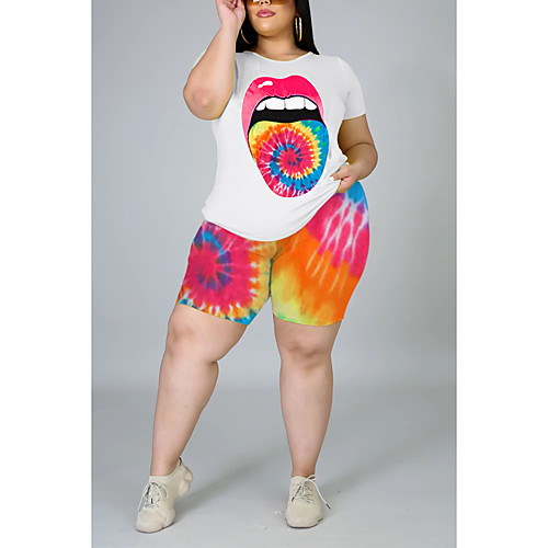 

Women's Plus Size Tops T shirt Multi Color Mouse Print Short Sleeve Round Neck Active Casual Spring Summer Purple Orange Red Big Size XL XXL XXXL 4XL 5XL